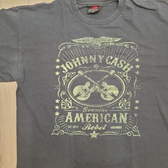 Johnny Cash Shirt Mens Large L Zion Rootswear Boxy Fit Tag 1X American Rebel - Picture 2 of 5